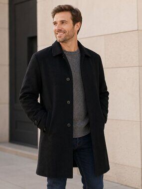 Newport Harbor Men's Black Button Front Coat Classic Lapel Collar XL